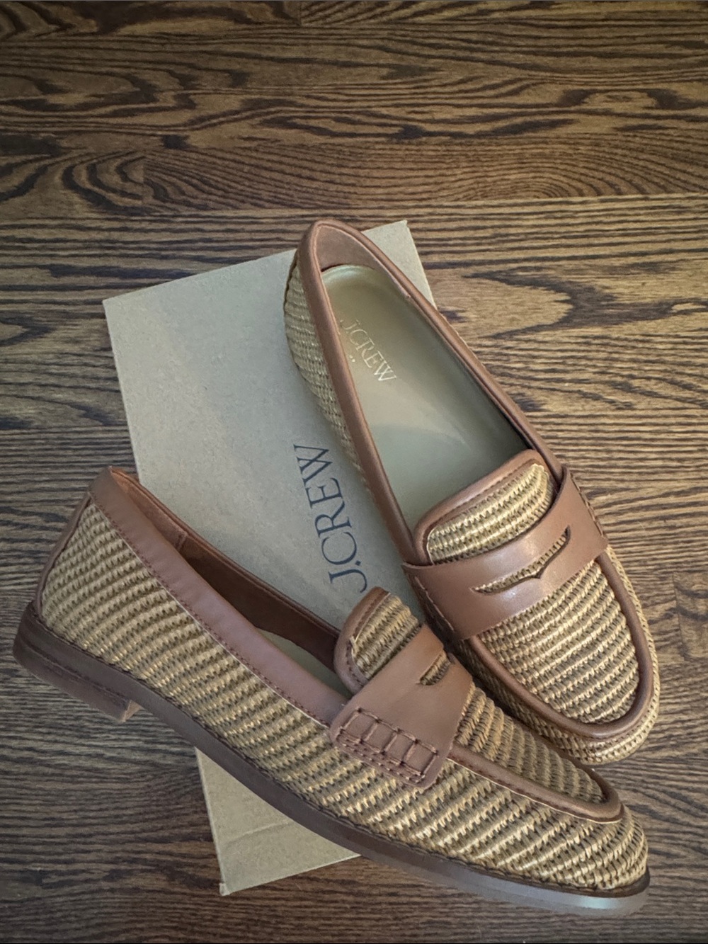 J. Crew Cedarwood Raffia woven penny loafers. Size 9. - Picture 2 of 5